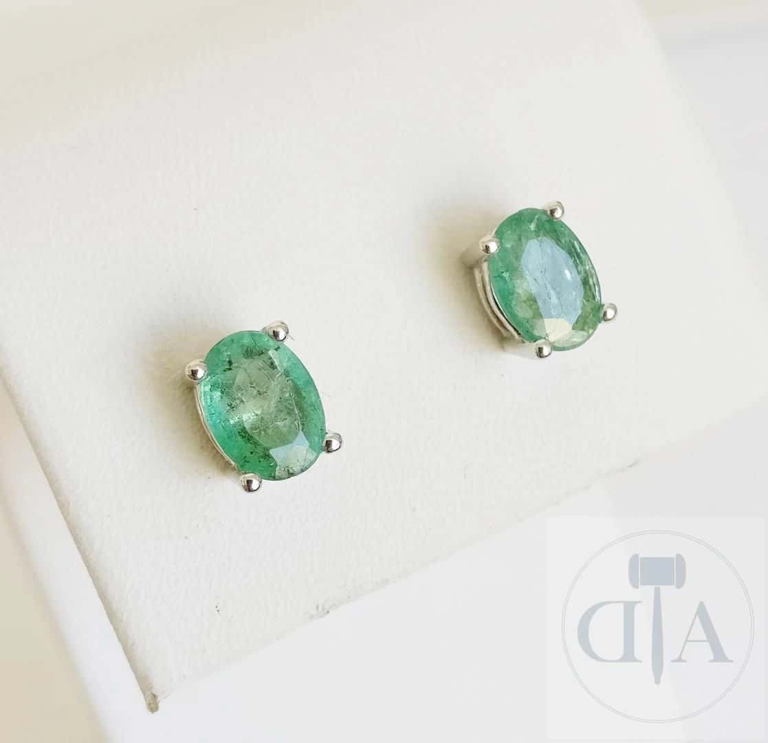 1.26ct Emerald Earrings - Material: 18 kt. White… — photo 1