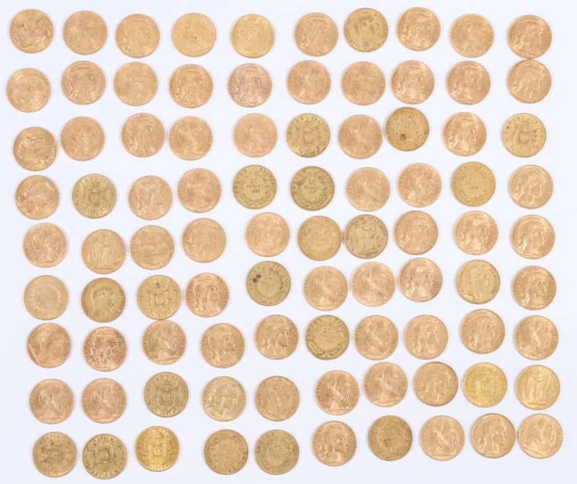 Lot de 193 pièces de 20 francs françaises en or, de 1246,45 g