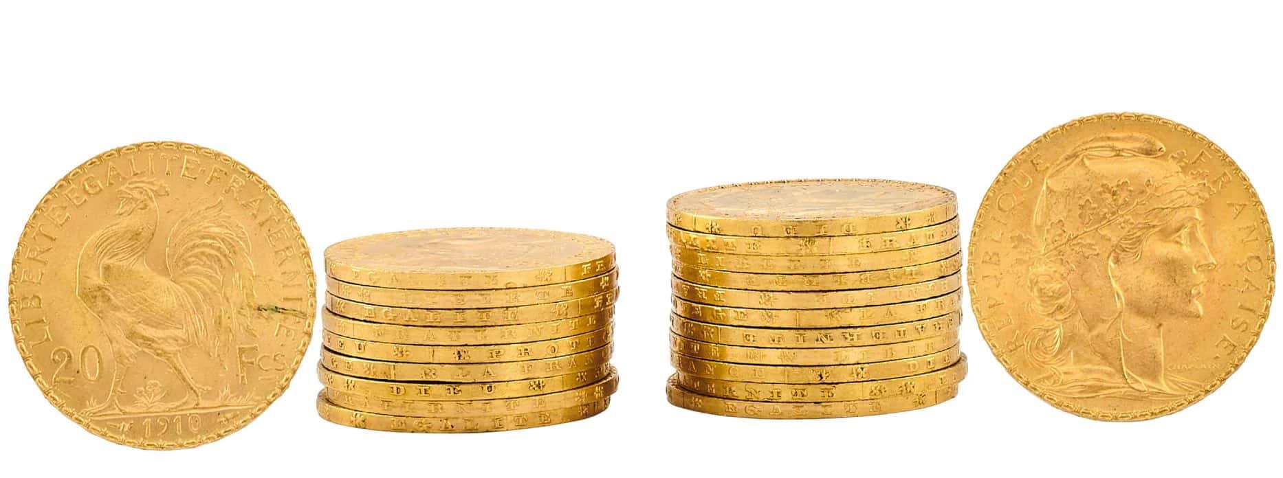 Lot de 22 pièces d'or de 20 Francs Marianne pesant 141,85 g
