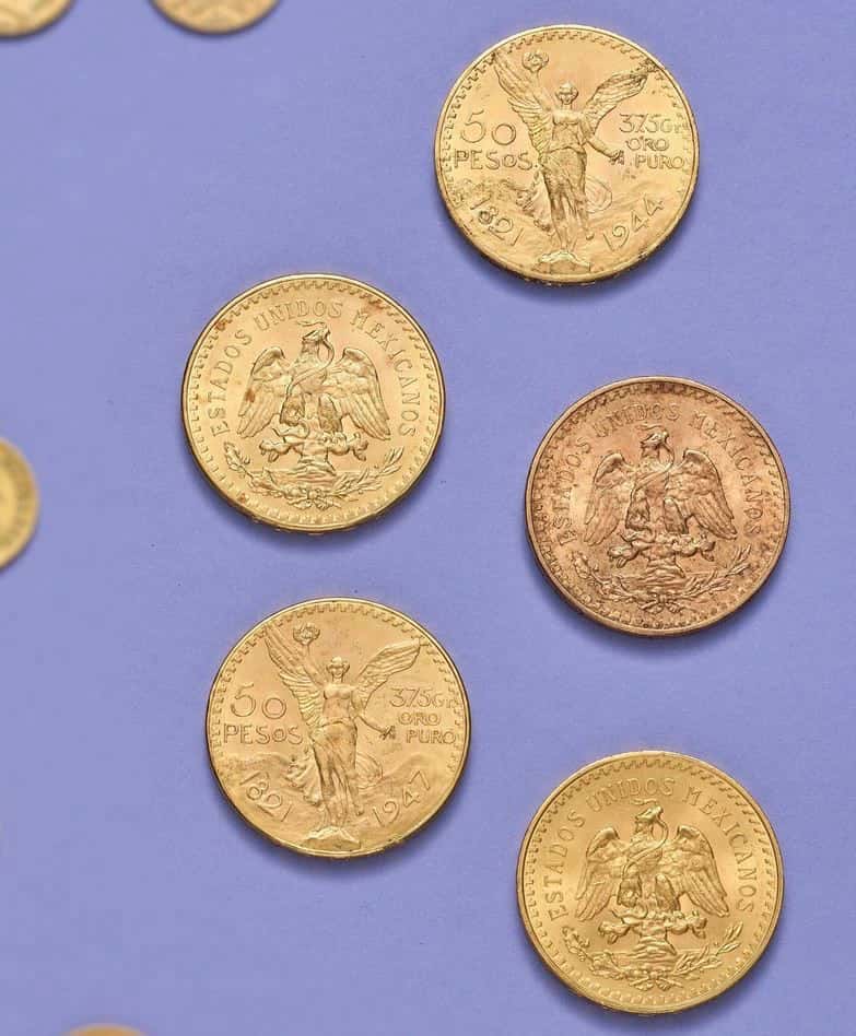 Lot de 5 pièces de 50 pesos du Mexique