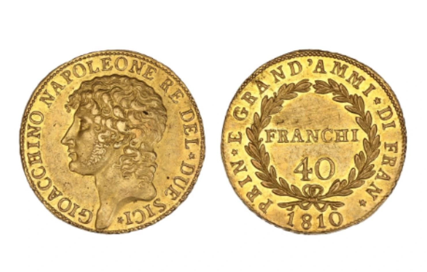 40 franchi or, de 1810 à Naples, Joachim Murat · Tête nue à gauche. · 1810 à Paris