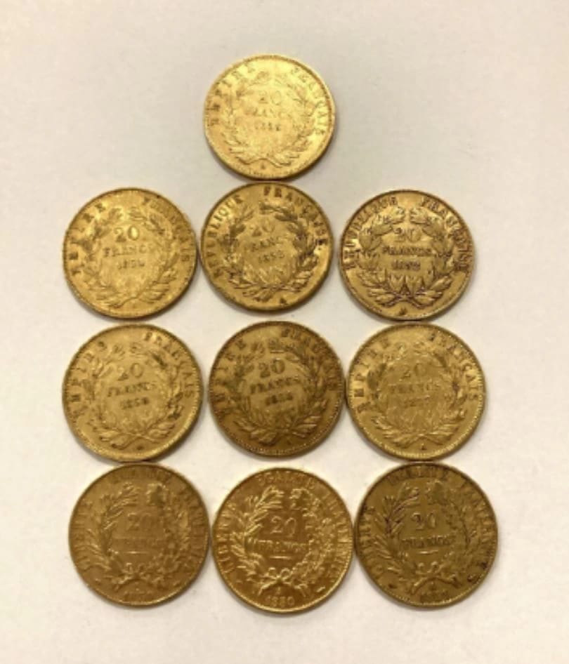 10 pièces de 20 francs en Or, Pièce en or à Paris — photo 1